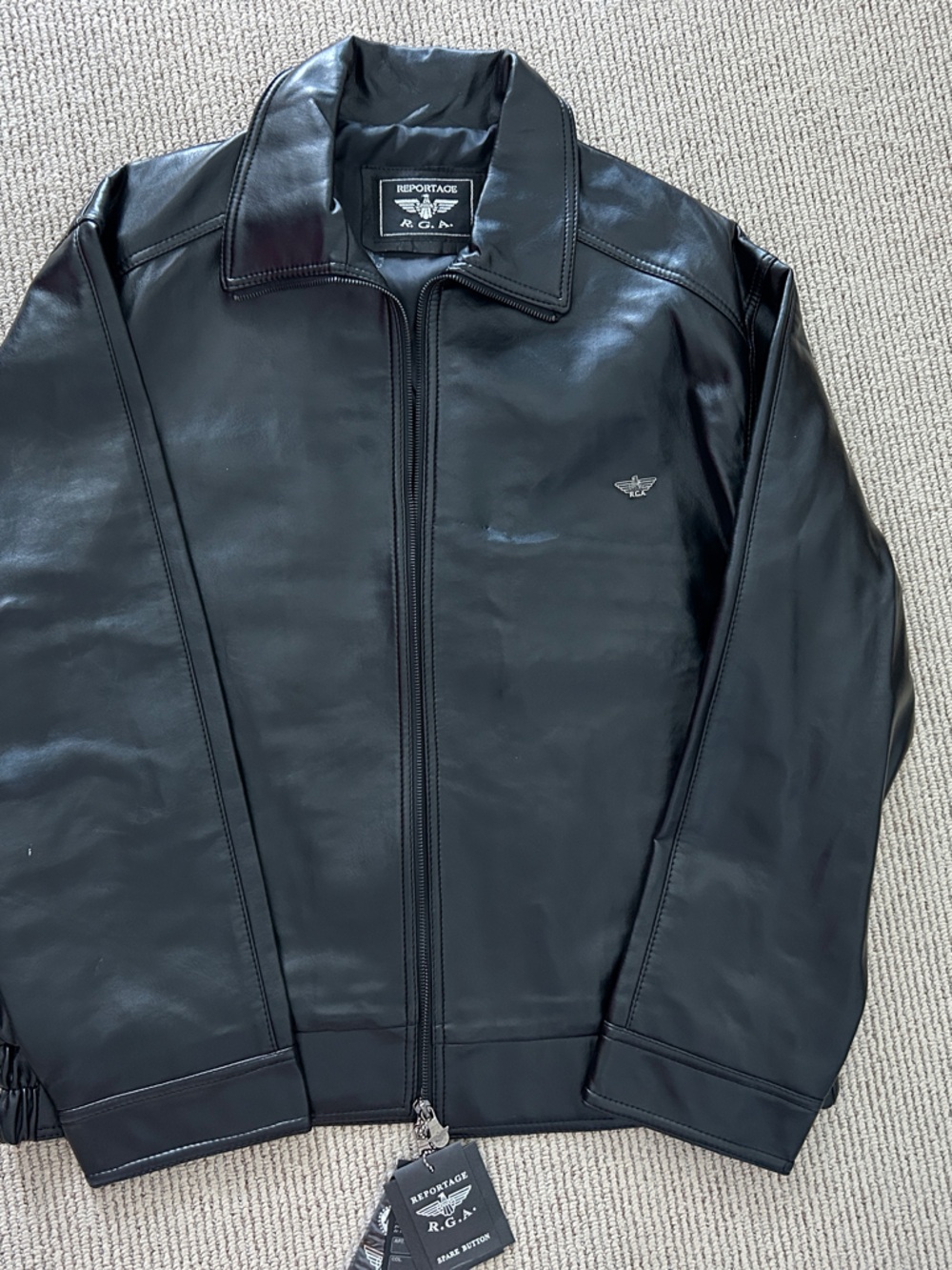 Men's Black Leather Bomber Jacket - Classic Zip Front